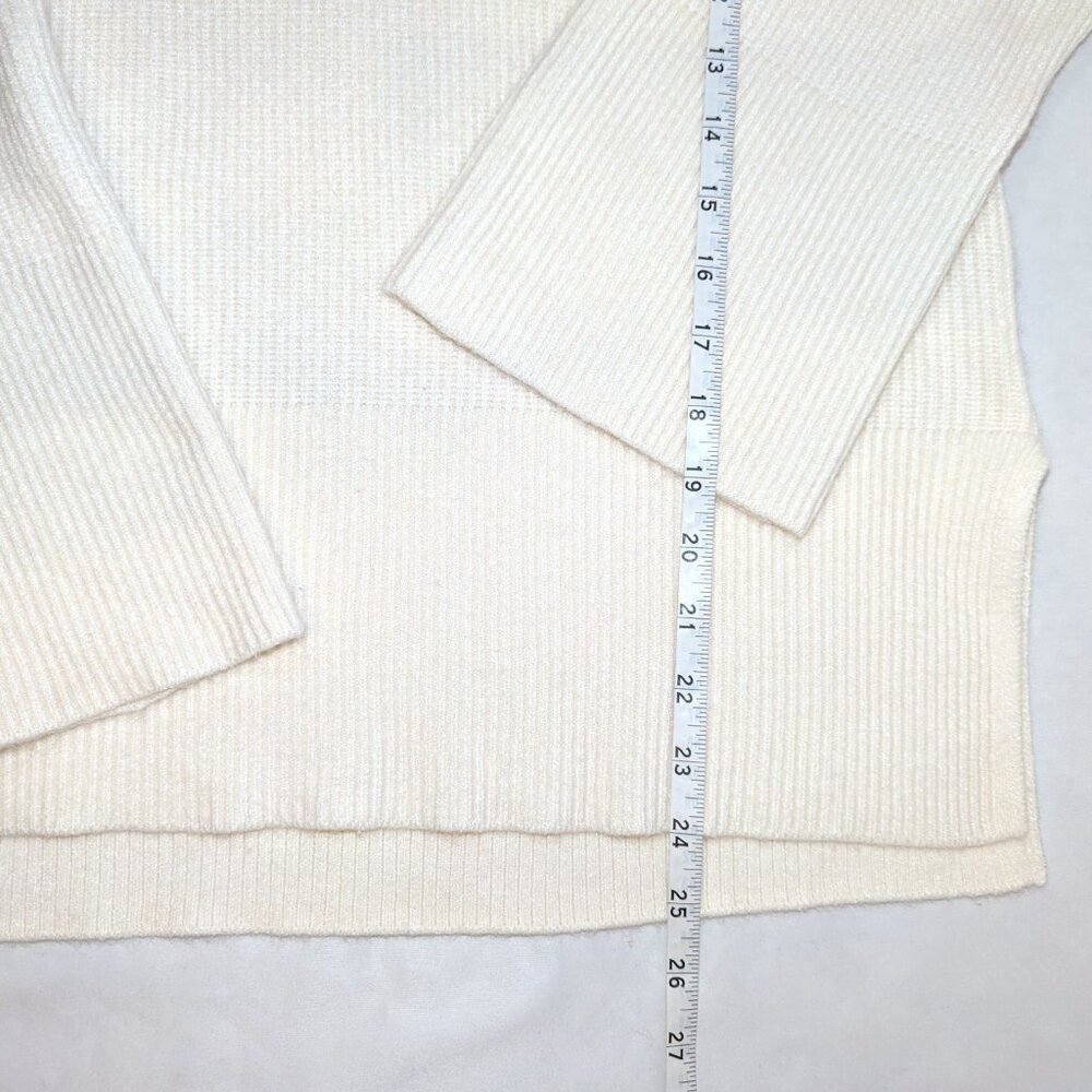 CALIA | Cashmere Blend Ribbed Knit Hooded Sweater Pullover in Cream | Small - Picture 12 of 14